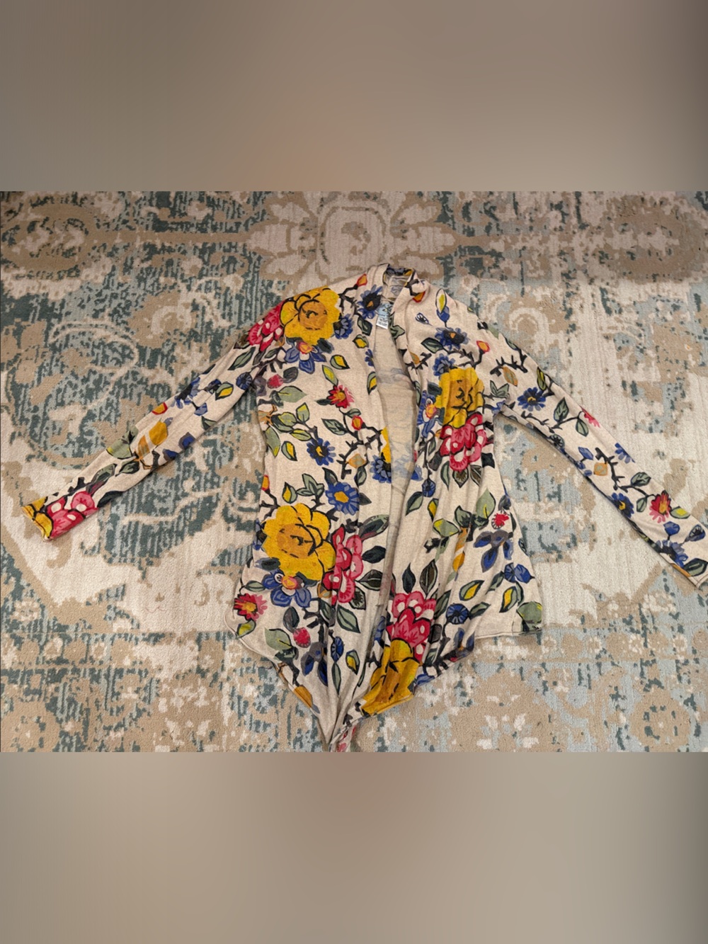 Vintage Tabitha Floral Open-Front Cardigan - Yellow, Pink & Blue